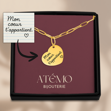 Collier cœur avec message manuscrit gravé | Chaîne trombone