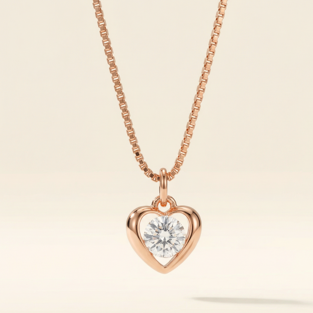 Cœur Précieux – Collier cœur Gold Filled or rose, serti d’un zircon