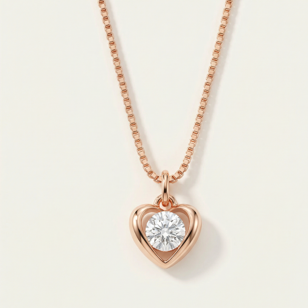 Cœur Précieux – Collier cœur Gold Filled or rose, serti d’un zircon