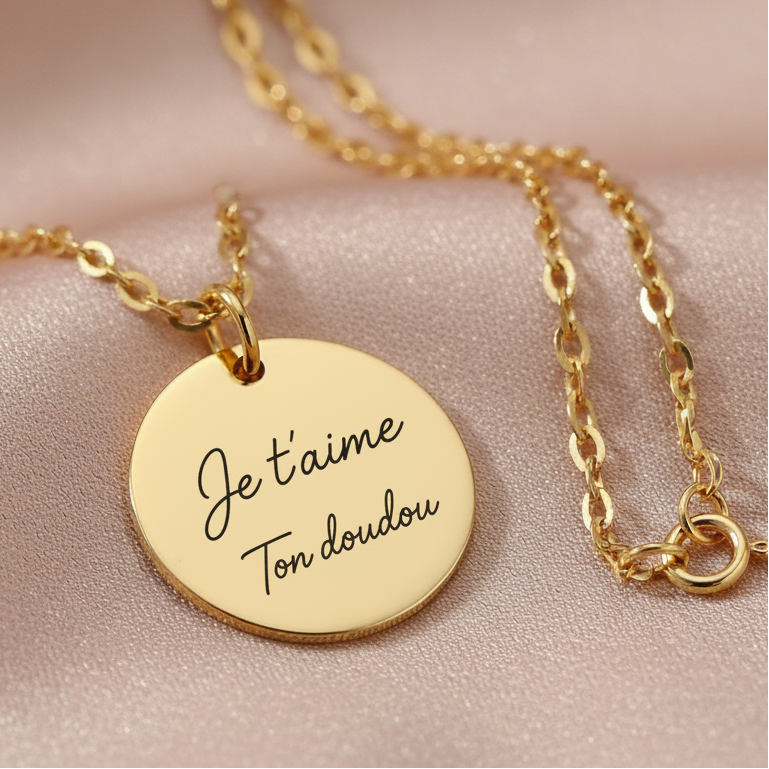 "Je t'aime doudou" Collier disque | Chaîne câble