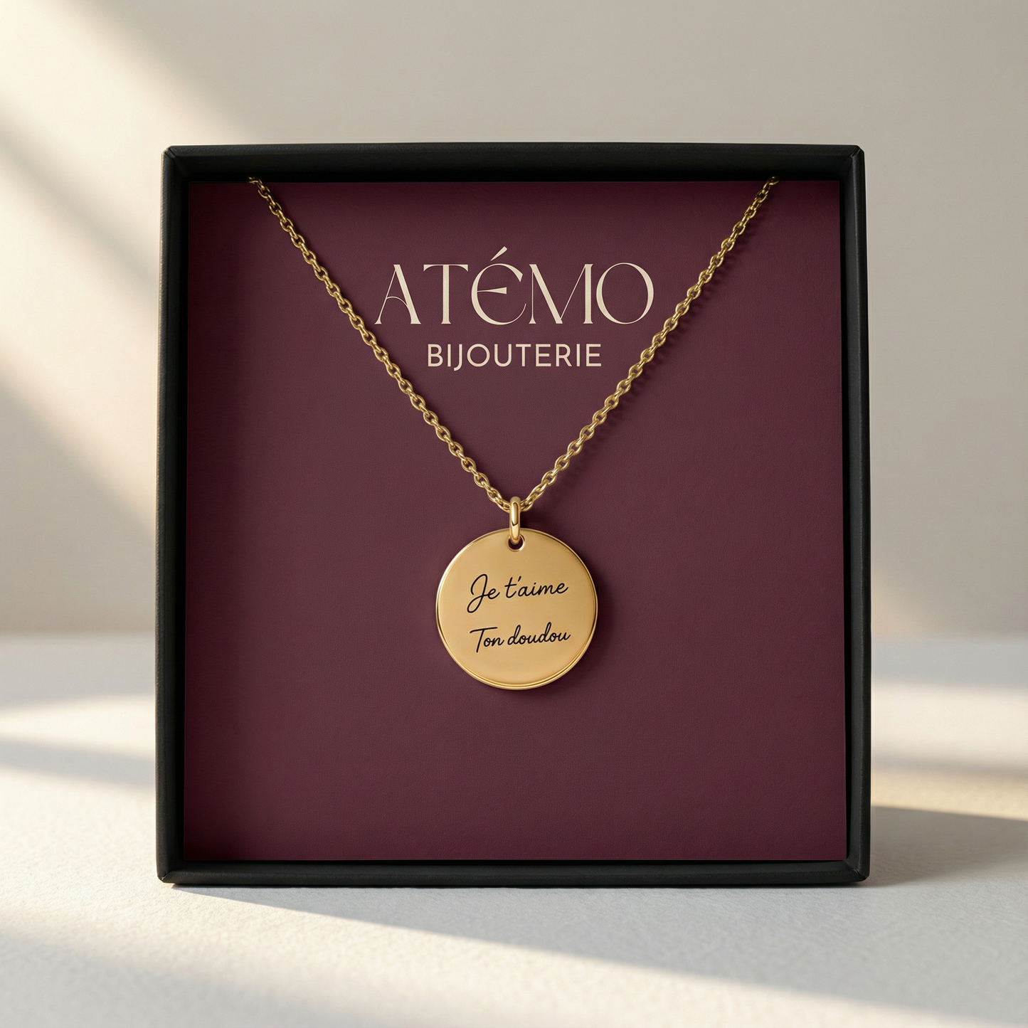 "Je t'aime, Ton doudou" Collier disque personnalisable