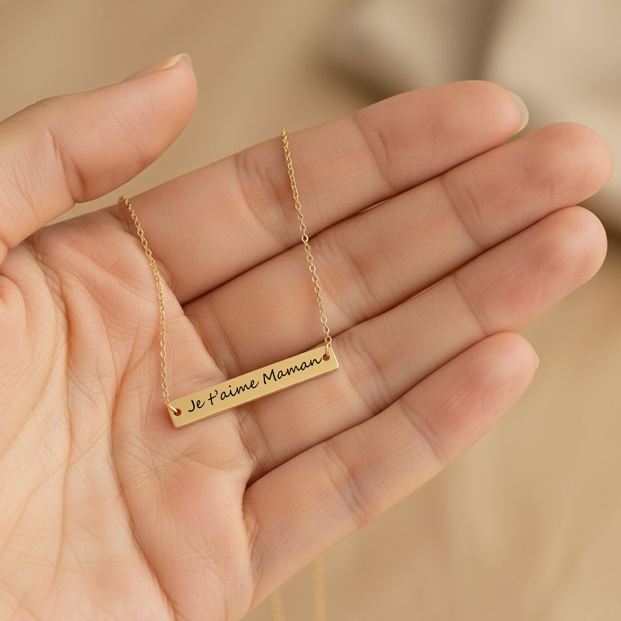 Collier barre horizontal avec message personnalisé gravé | Chaîne cable