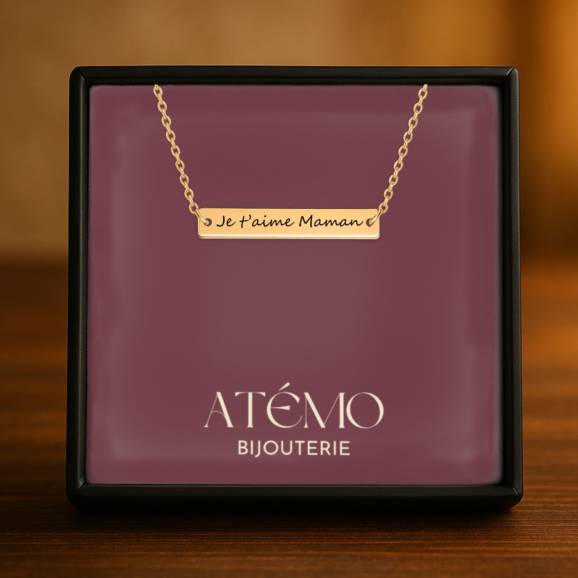 Collier barre horizontal avec message personnalisé gravé | Chaîne cable