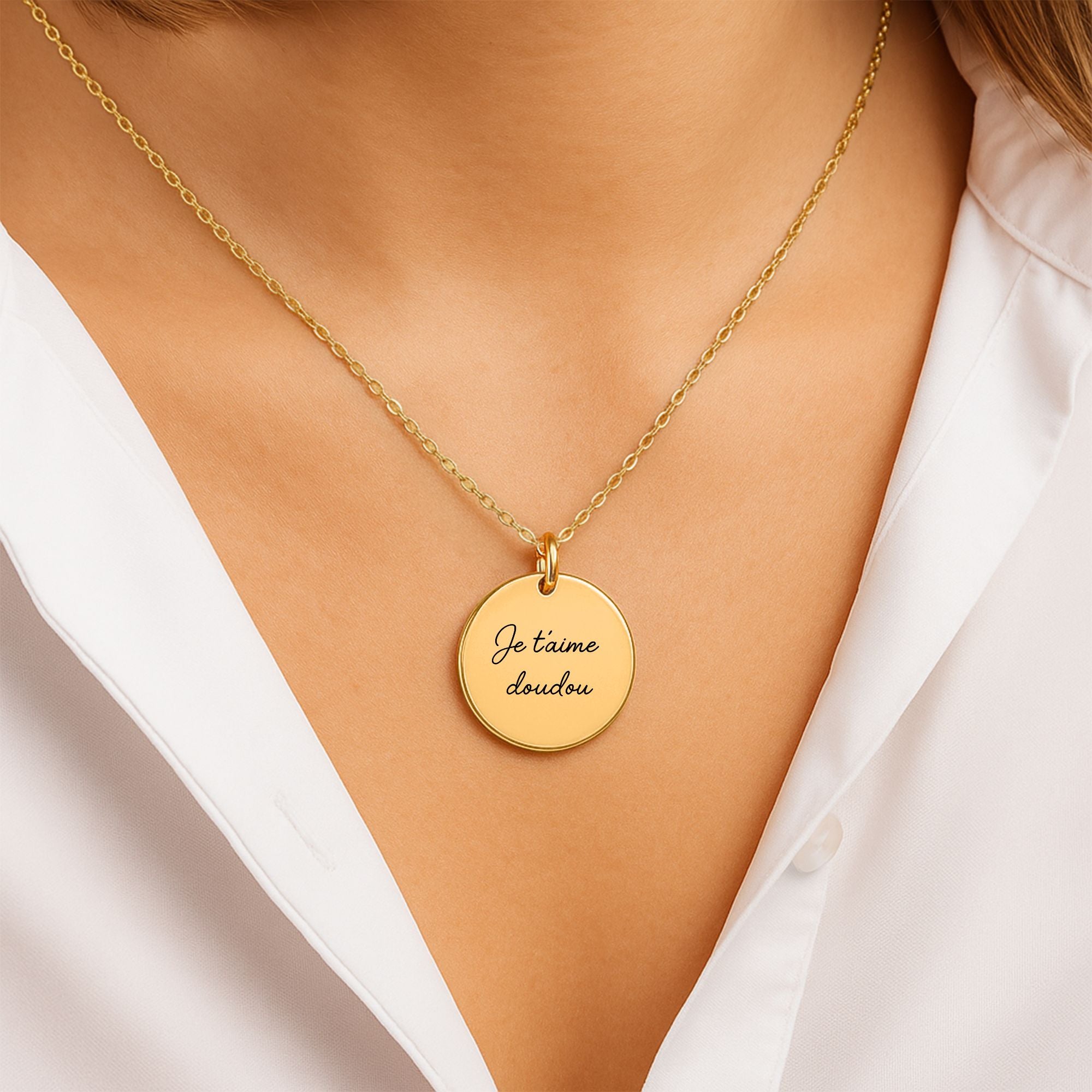 "Je t'aime doudou" Collier disque | Chaîne câble