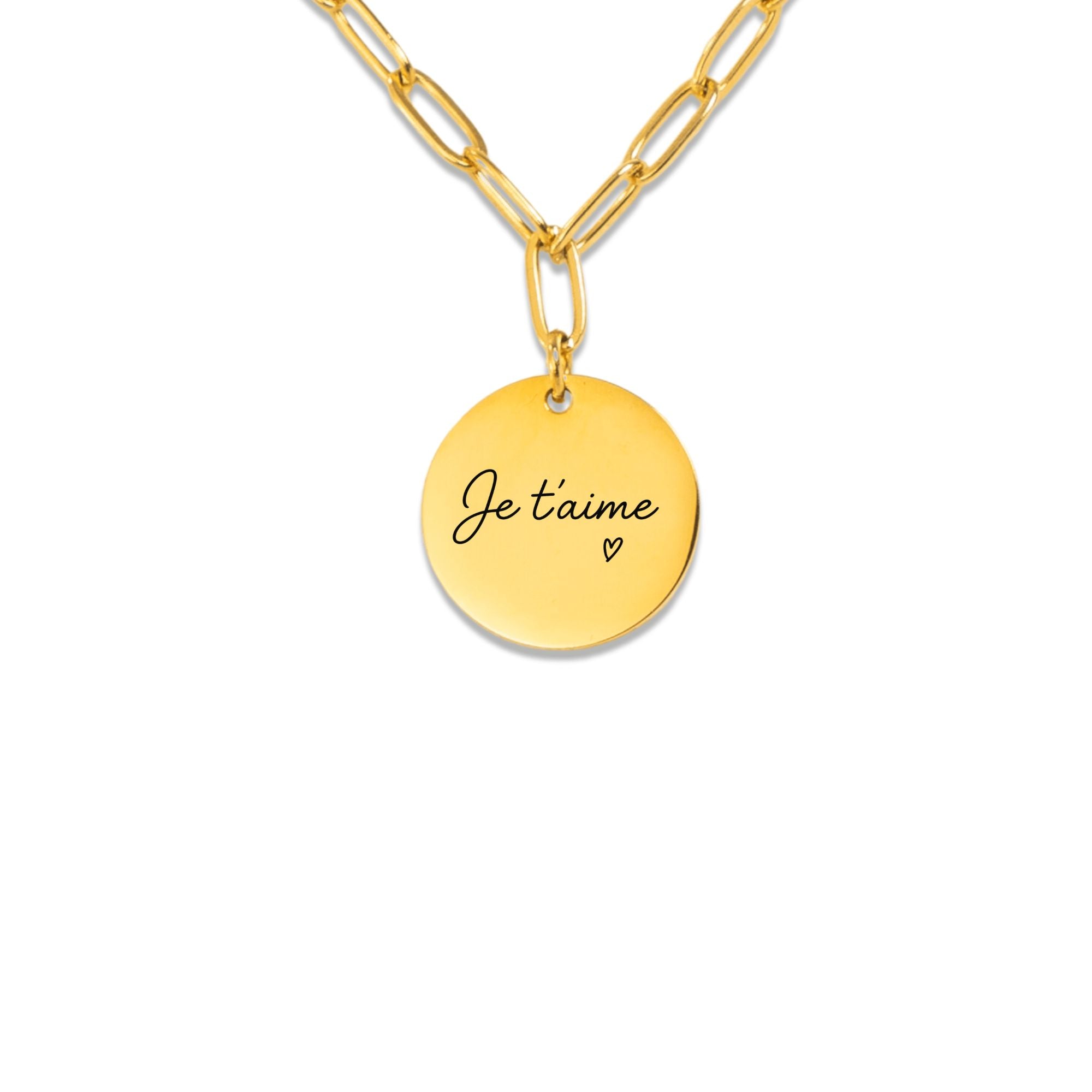 Collier disque avec message manuscrit gravé| Chaîne trombone