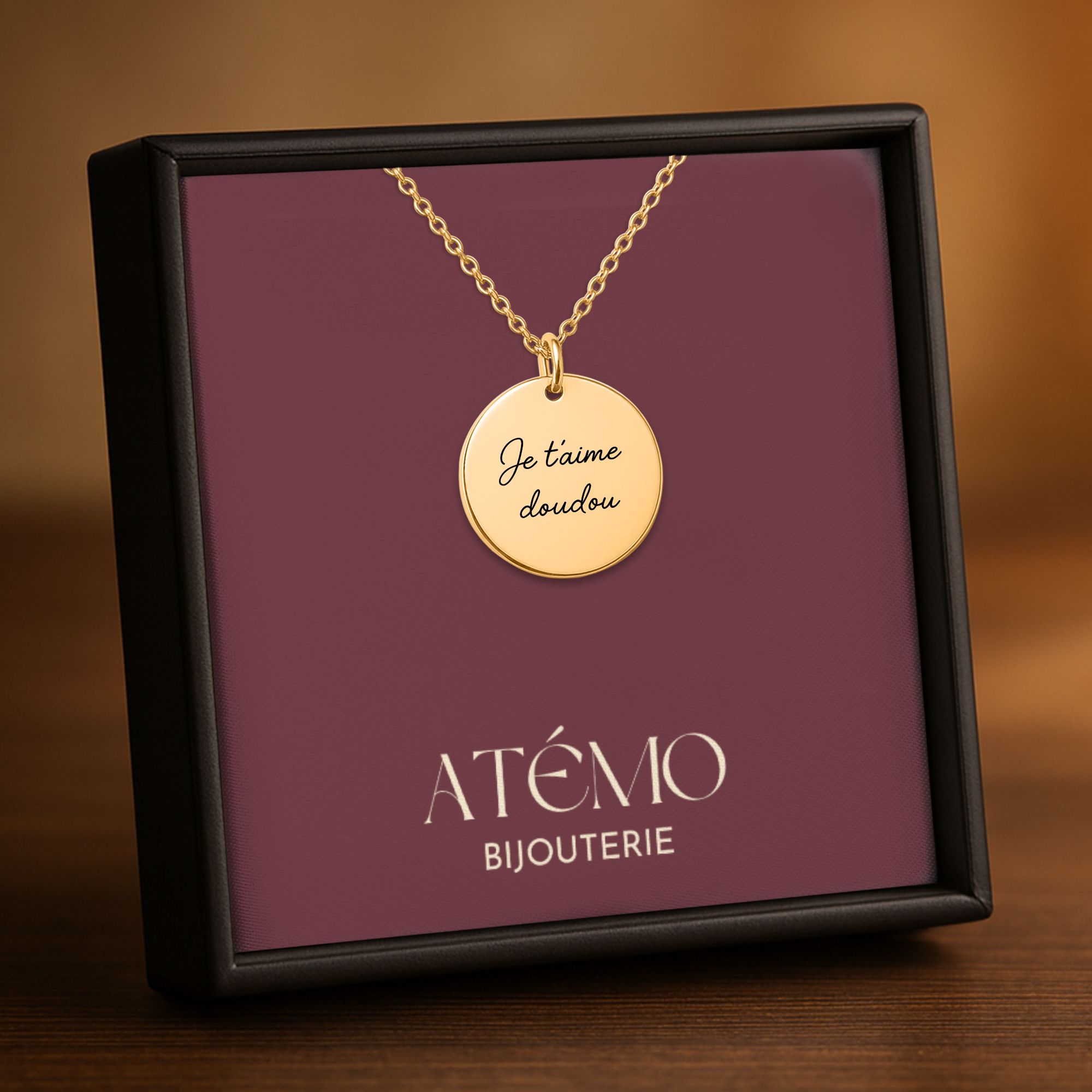 "Je t'aime doudou" Collier disque | Chaîne câble