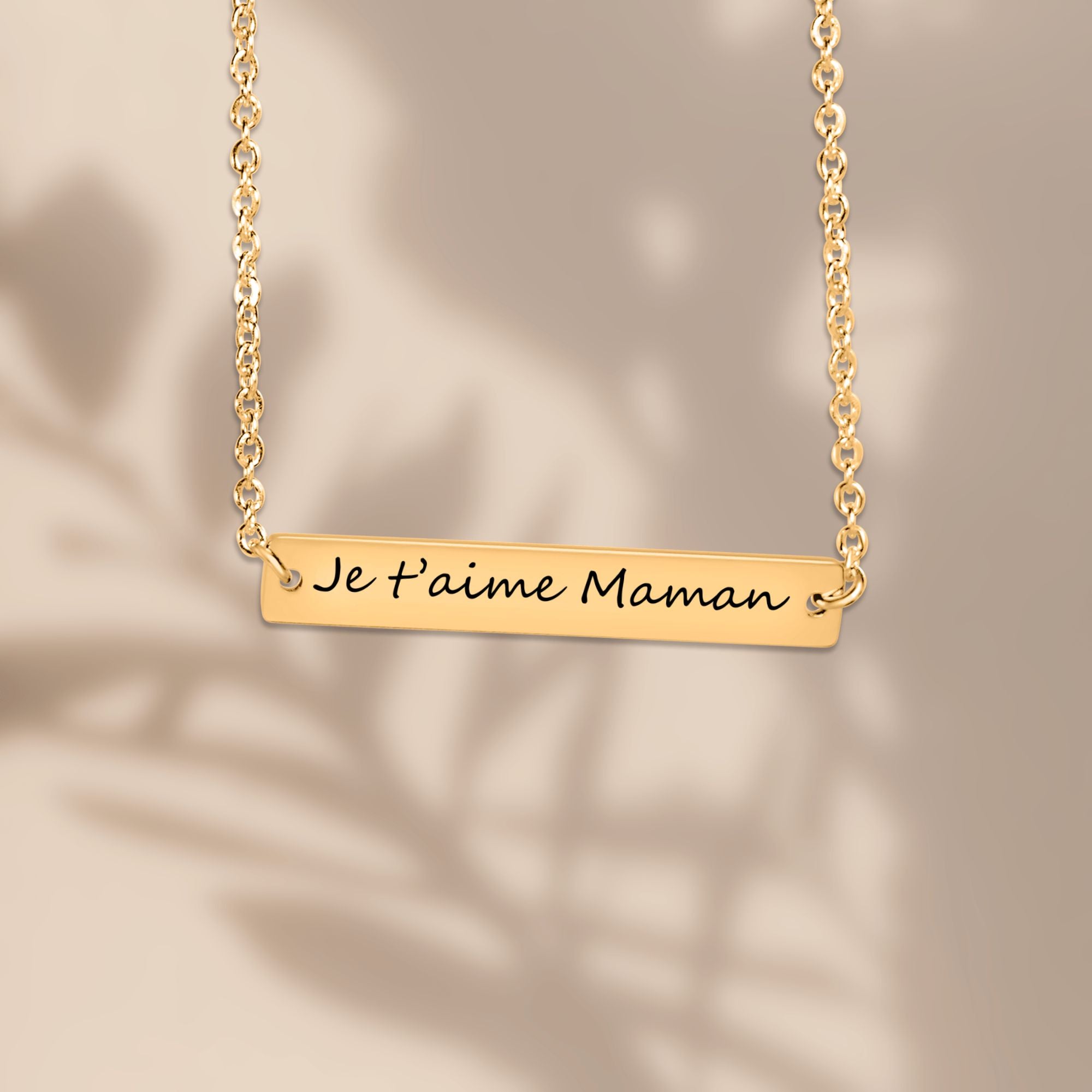 Collier barre horizontal avec message personnalisé gravé | Chaîne cable