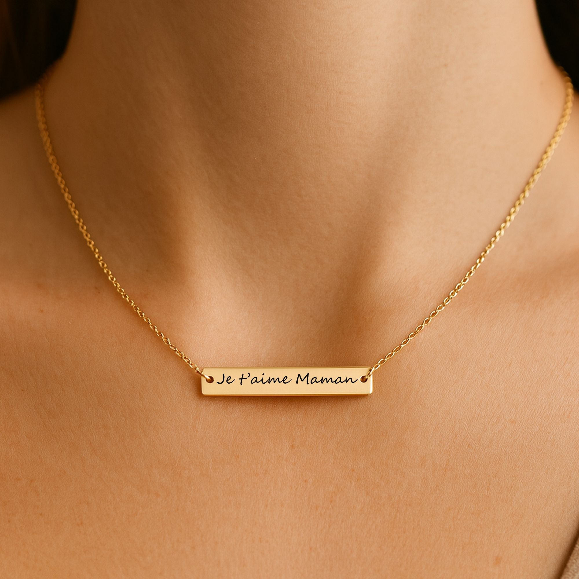 Collier barre horizontal avec message personnalisé gravé | Chaîne cable