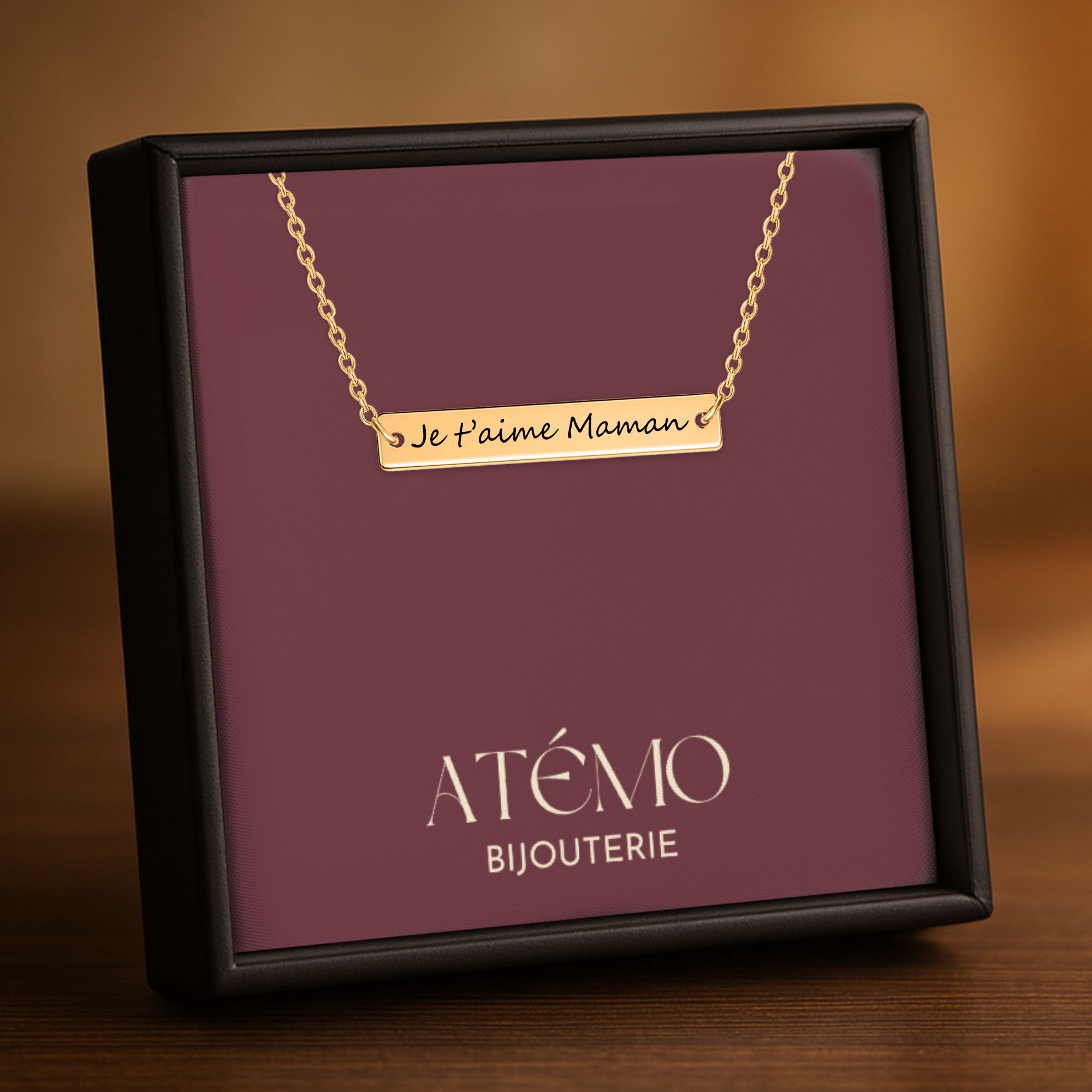 Collier barre horizontal avec message personnalisé gravé | Chaîne cable