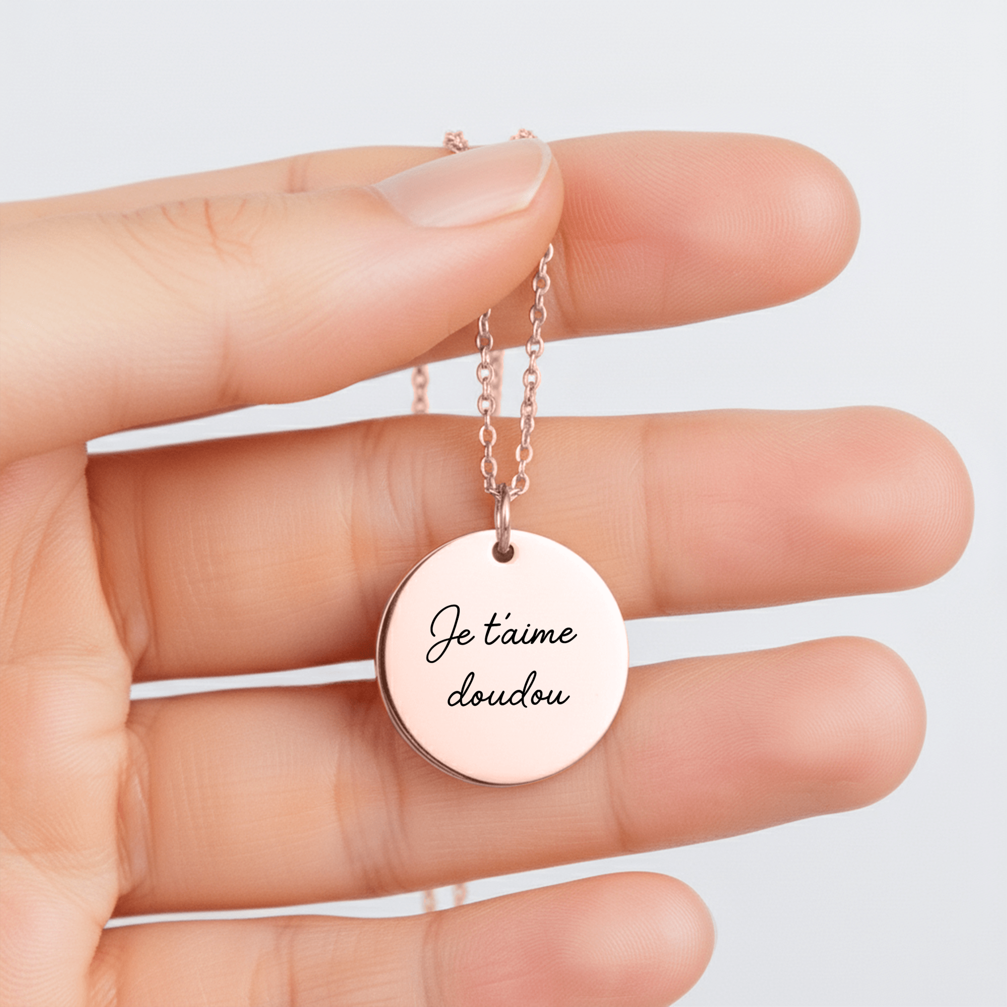 "Je t'aime doudou" Collier disque | Chaîne câble