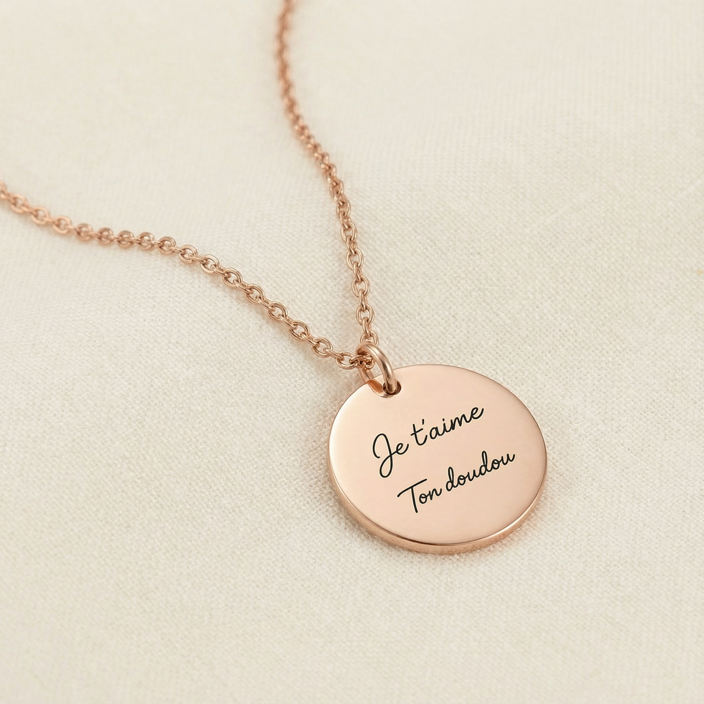 "Je t'aime, Ton doudou" Collier disque personnalisable